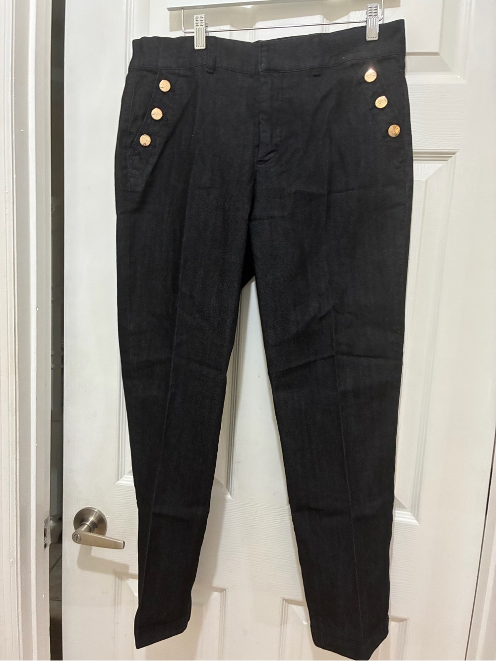 Nine West Black Women's Dress Jeans with Gold Button Accents size 12P